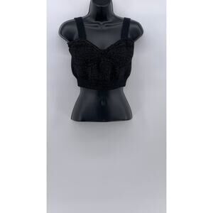UNBRANDED Women's Black Silver Metallic V-Neck Knit Cropped Tank Top SZ M